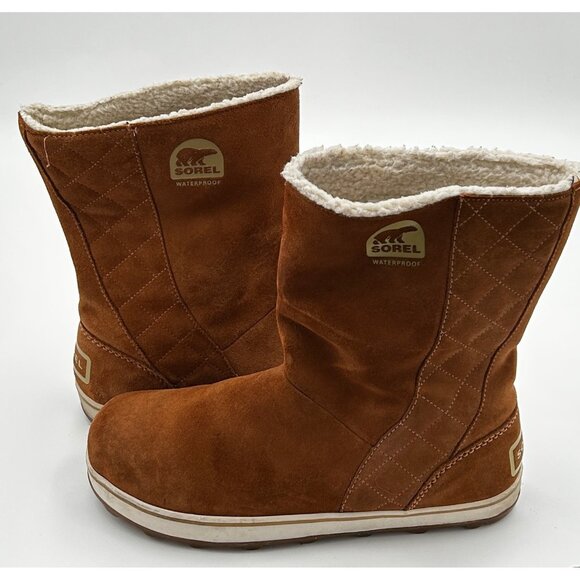 Sorel "Glazy" Boots Women’s US 11 Tan Waterproof Suede Faux-Fur Lined Boots - Picture 11 of 15